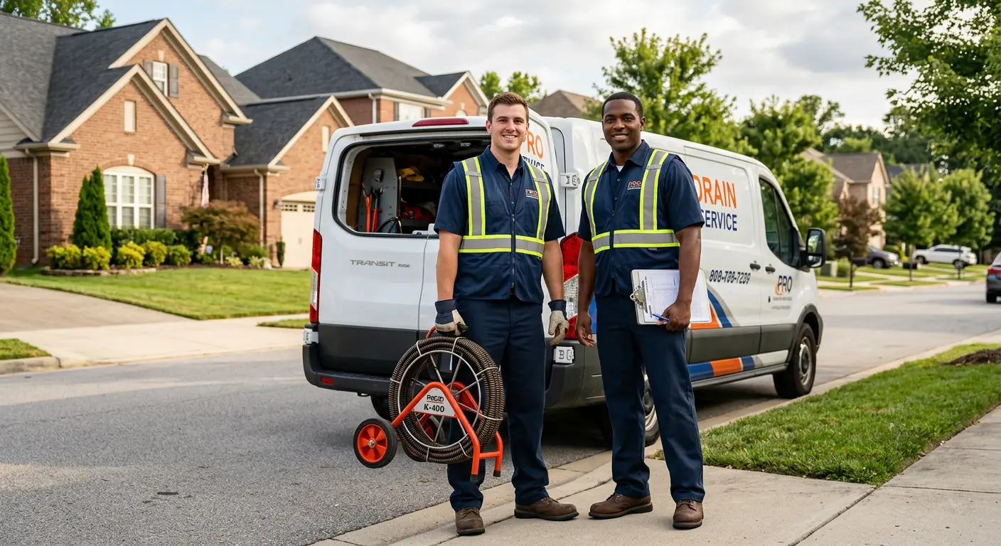 Sewer and drain service team with equipment ready for work in Martin